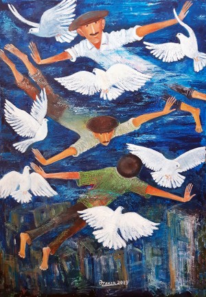 59.DOVES OF OUR STREET 2019year 95x65cmOriginal Painting Oil on Canvas. 8500$ by ZAKIR AHMEDOV